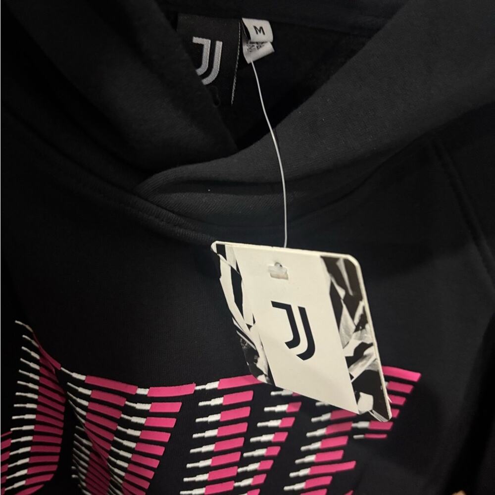 Juventus Football/Soccer Black Hoodie with Pink and White Graphic - Picture 3 of 5
